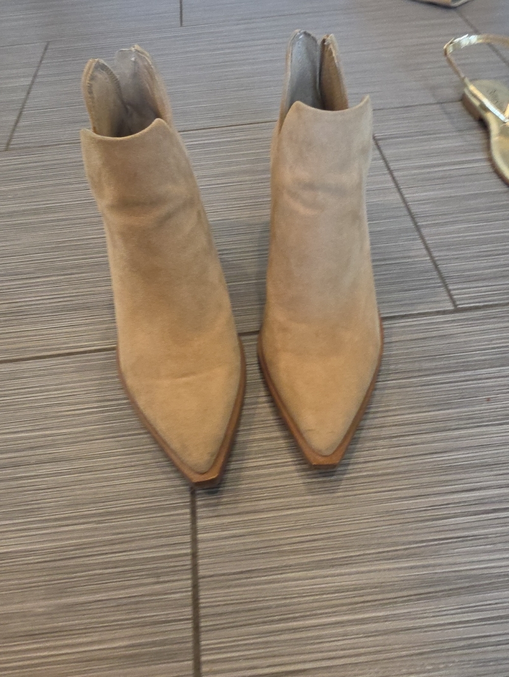 Vince Camuto Suede Pointed-Toe Ankle Booties in Tan